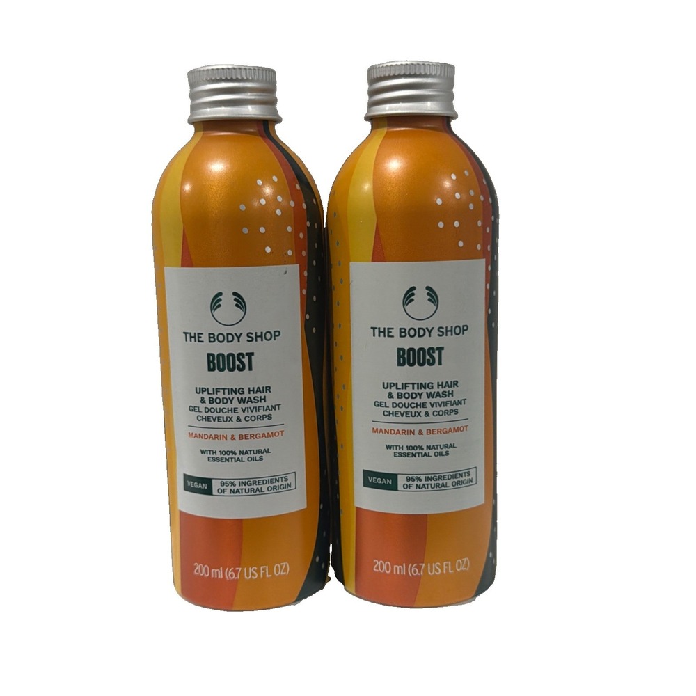 THE BODY SHOP Boost Uplifting Hair and Body Wash Mandarin 6.75 0z-set Of 2-NEW